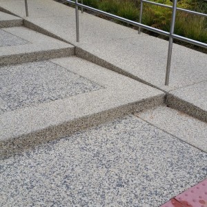 Exposed aggregate stairs with seeded color and ramp